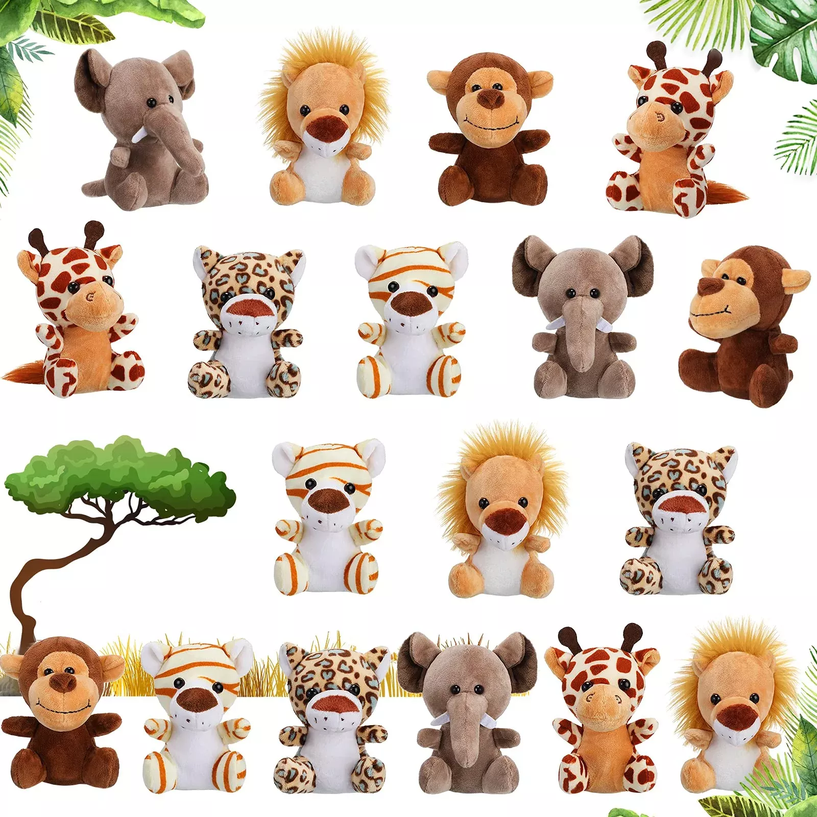 18 Pieces Small Safari Stuffed Animals 4.8 Inch Mini Jungle Animal Plush Toys Cute Zoo Stuffed Small Plush Set For Themed Parties Teacher Student Award(Delicate Style)