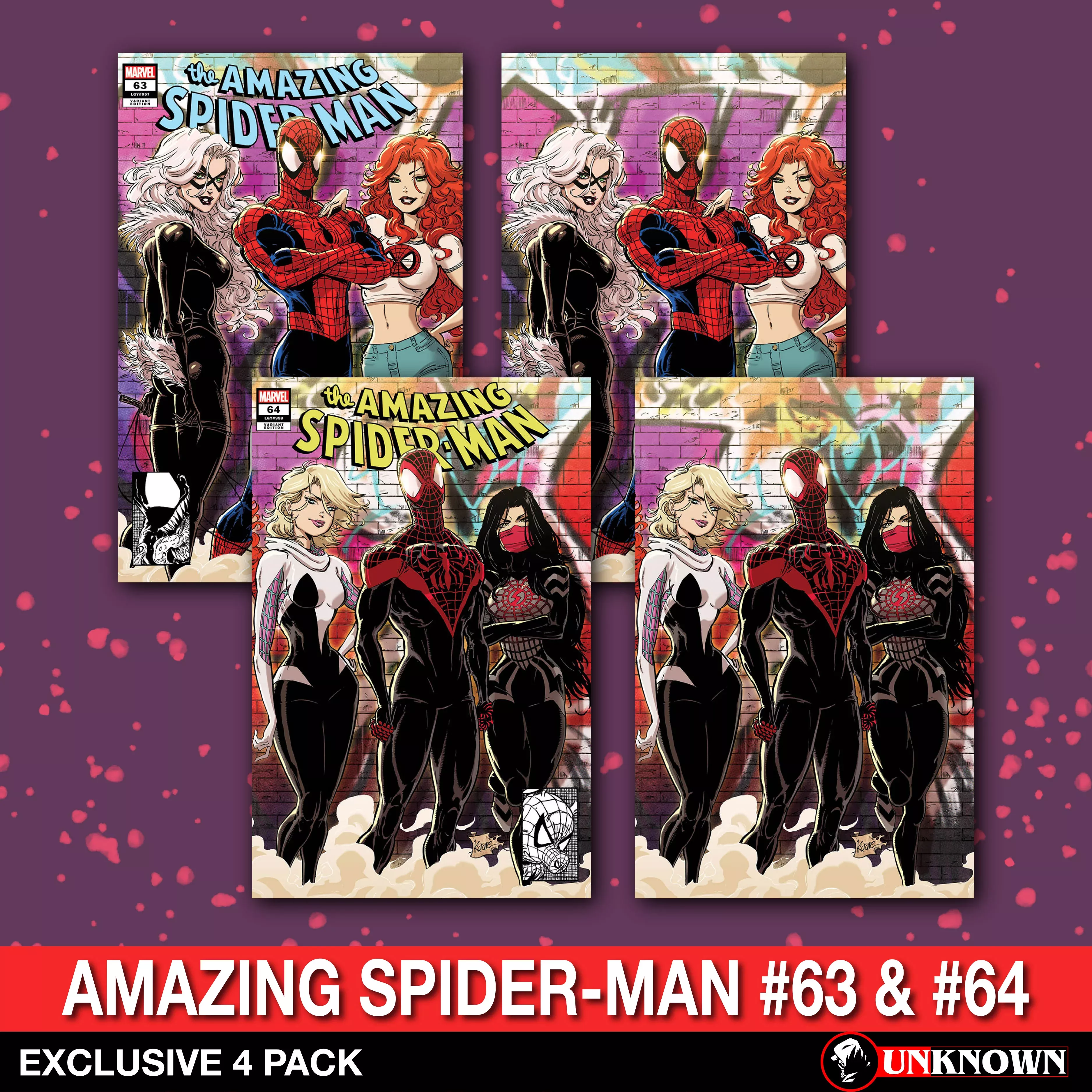 [4 Pack] Amazing Spider-Man #63-#64 Unknown Comics Kaare Andrews Connecting Covers Exclusive Var (12/25/2024)