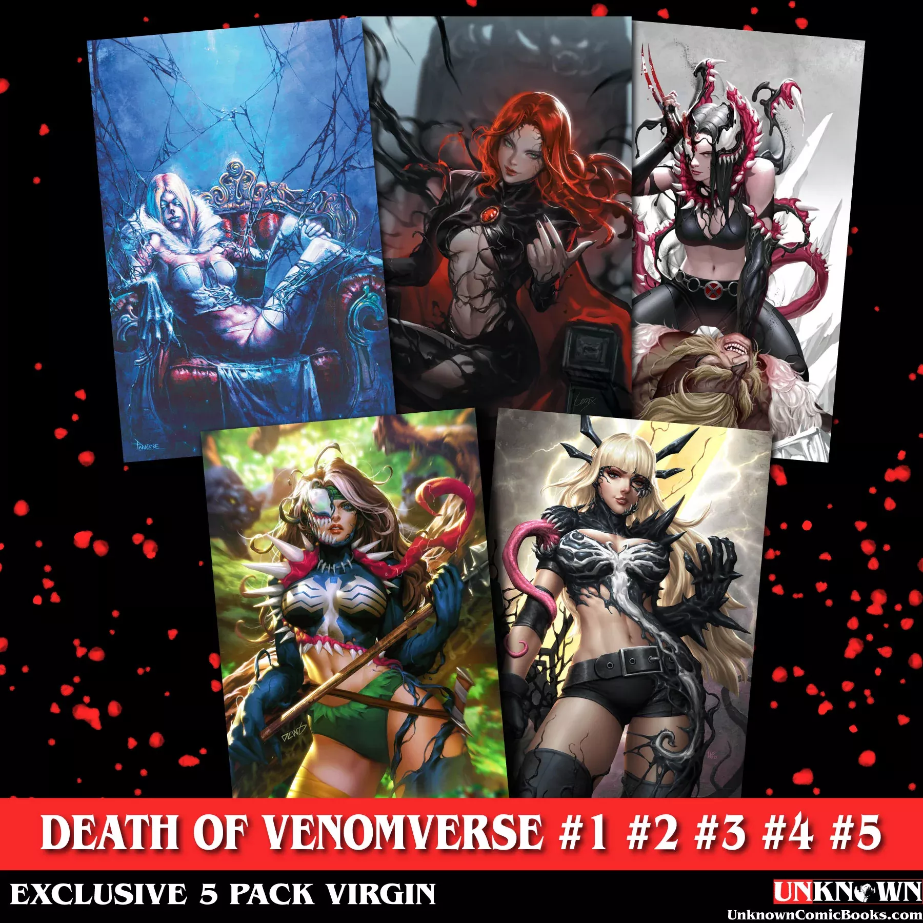 [5 PACK VIRGIN] DEATH OF THE VENOMVERSE #1, #2, #3, #4, #5 UNKNOWN COMICS EXCLUSIVE VAR (09/27/2023)