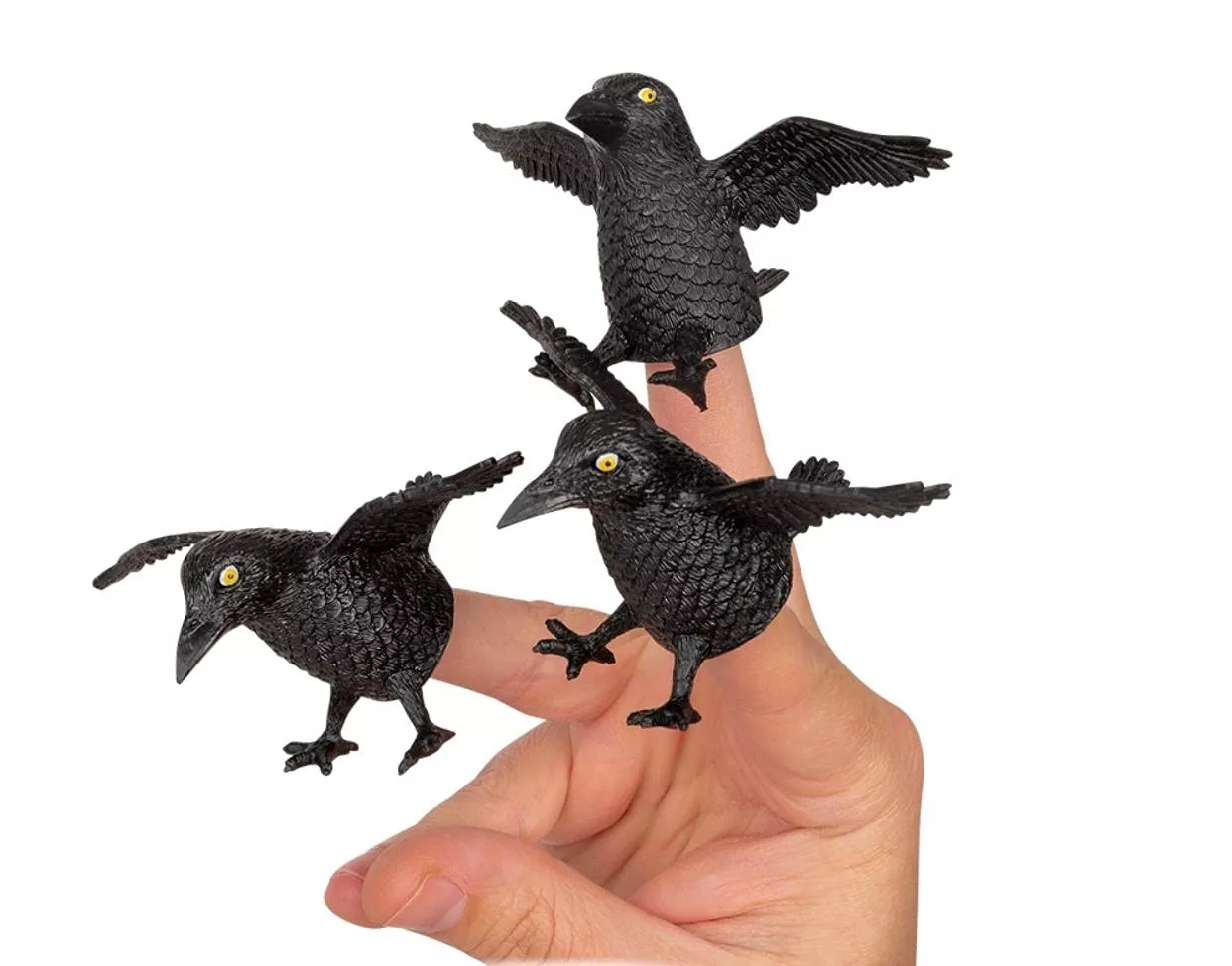 Accoutrements Crow Finger Puppets - 2" Soft Vinyl Mid-Flight Swo