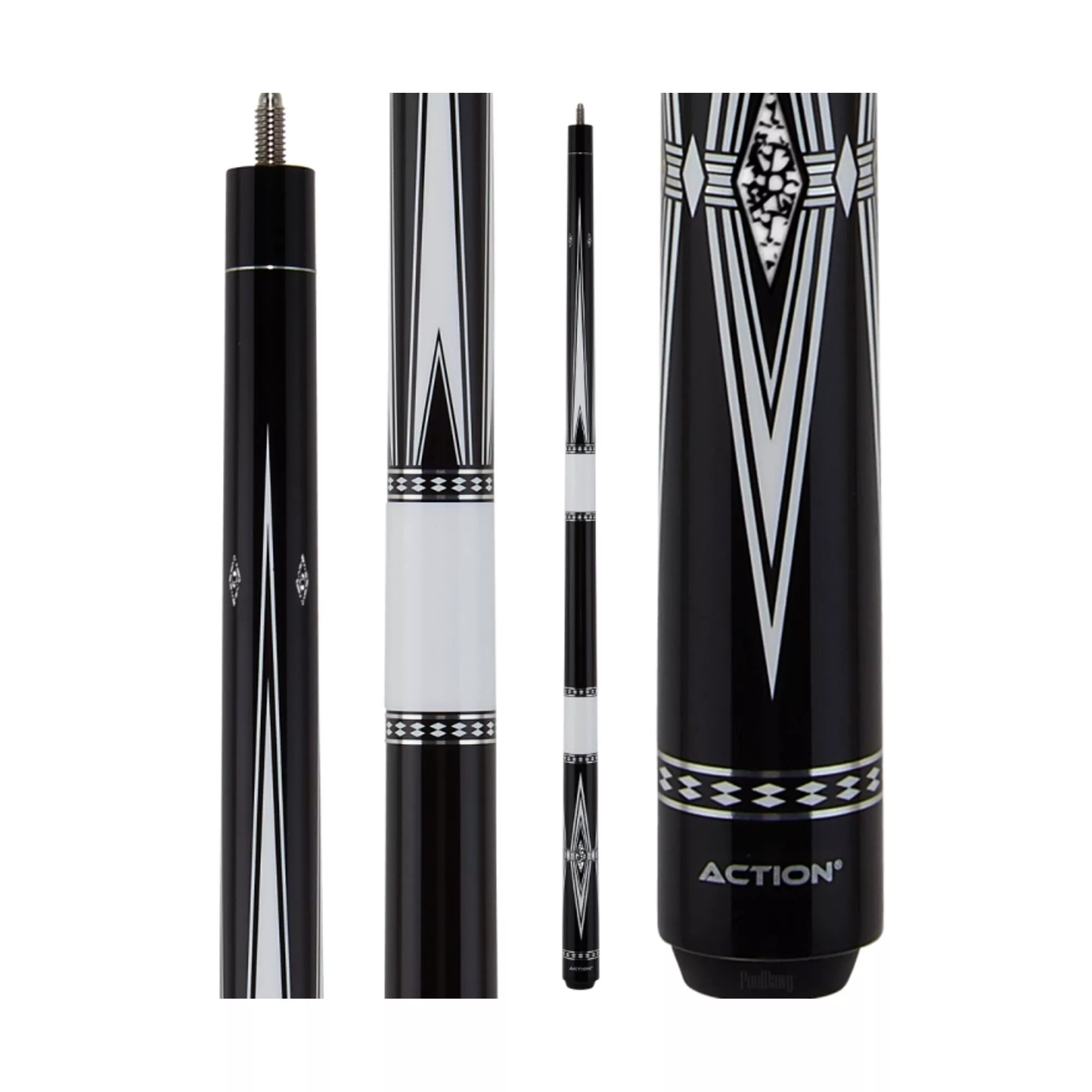 Action BW26 Pool Cue – Gloss Black No-Wrap With Diamond Accents For Sale – Game Room Gorilla