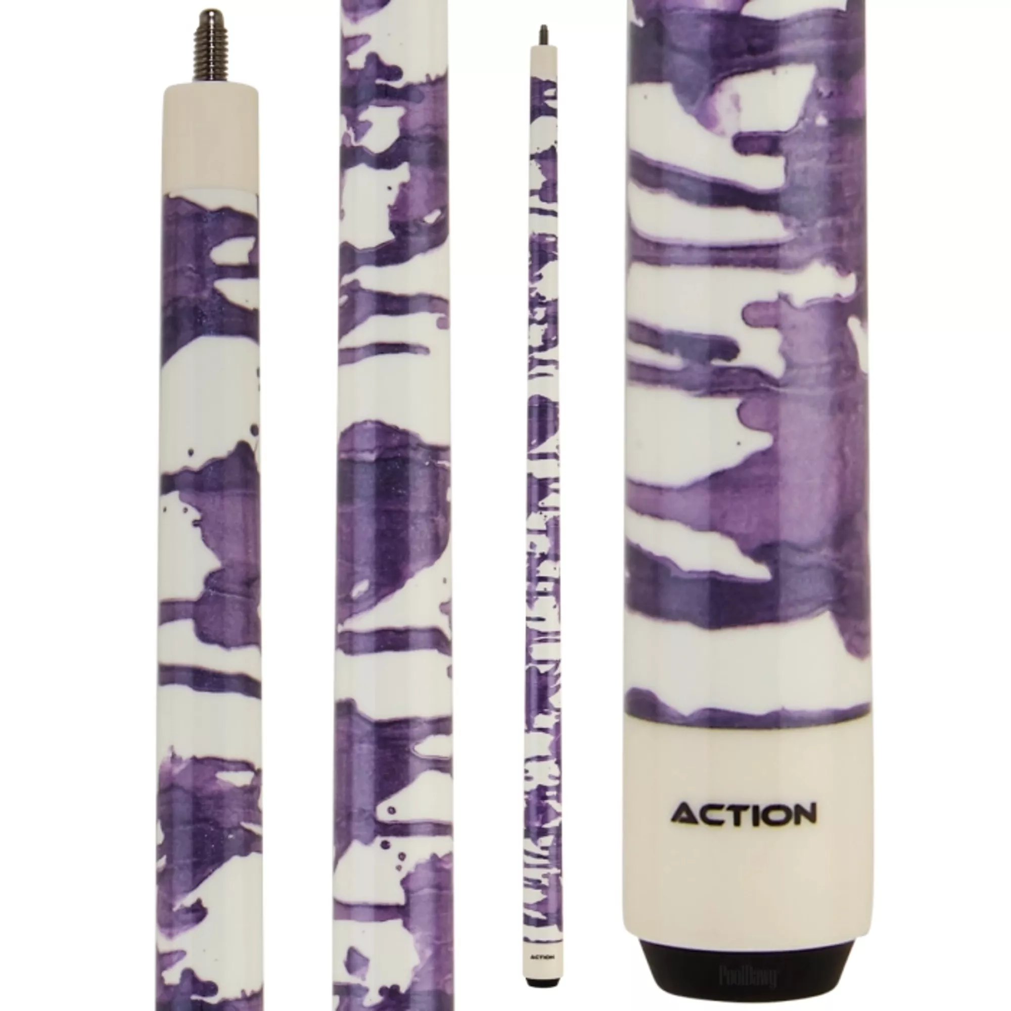 Action VAL37 Pool Cue | Gloss White Purple Splatter Value Series For Sale – Game Room Gorilla
