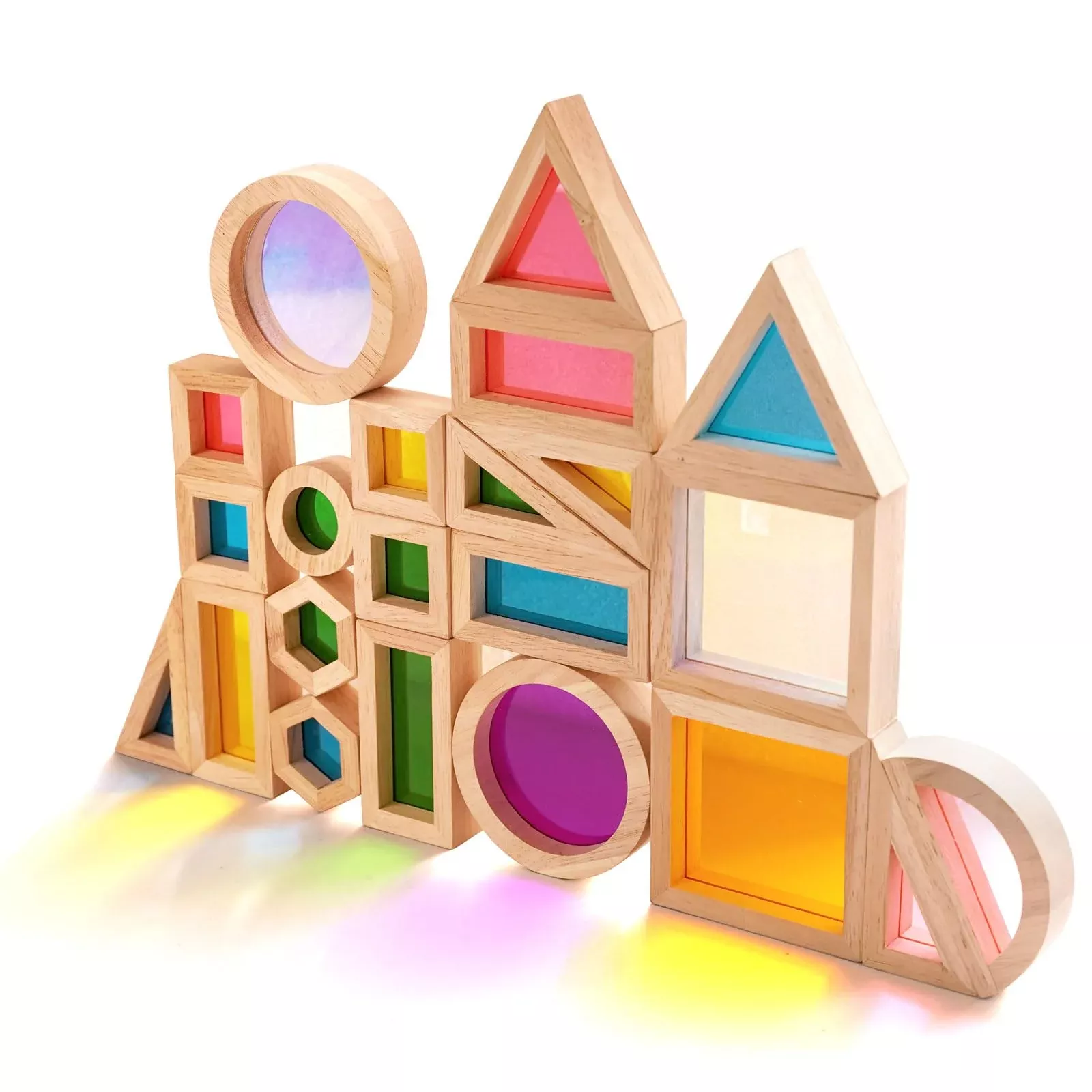 Agirlgle Rainbow Wooden Building Blocks Set, 32 Pieces, Small