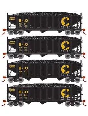 Athearn 15155 HO Scale 40' 3 Bay Ribbed Hopper with Load Chessie System B&O 4 Pack #2