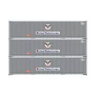 Athearn 63389 HO Scale 40' Smoooth Side Container United States Line USLU 3 Pack #1