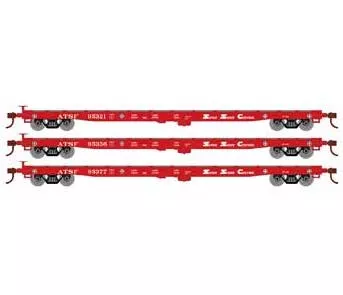 Athearn HO Scale 98080 60' Flatcar Santa Fe ATSF 3 Pack