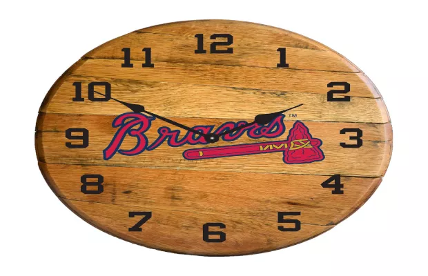 Atlanta Braves Oak Barrel Clock For Sale – Game Room Gorilla