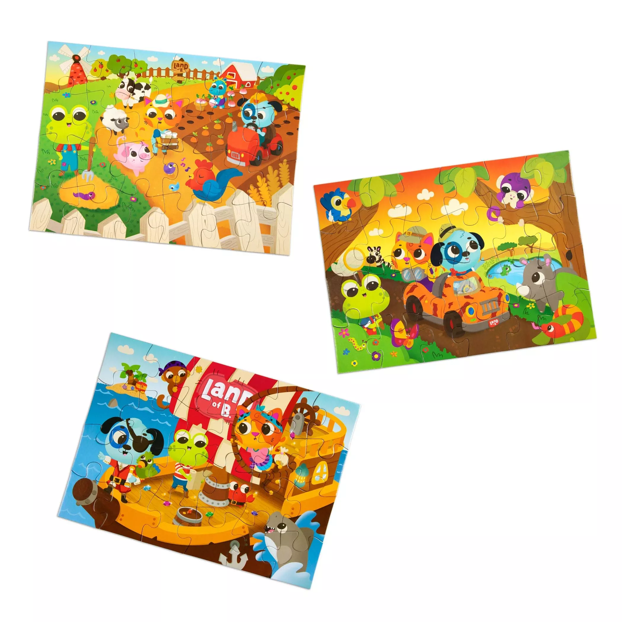 B. toys Puzzle Adventures Set - 3 Puzzles, 24 Pieces, Multi