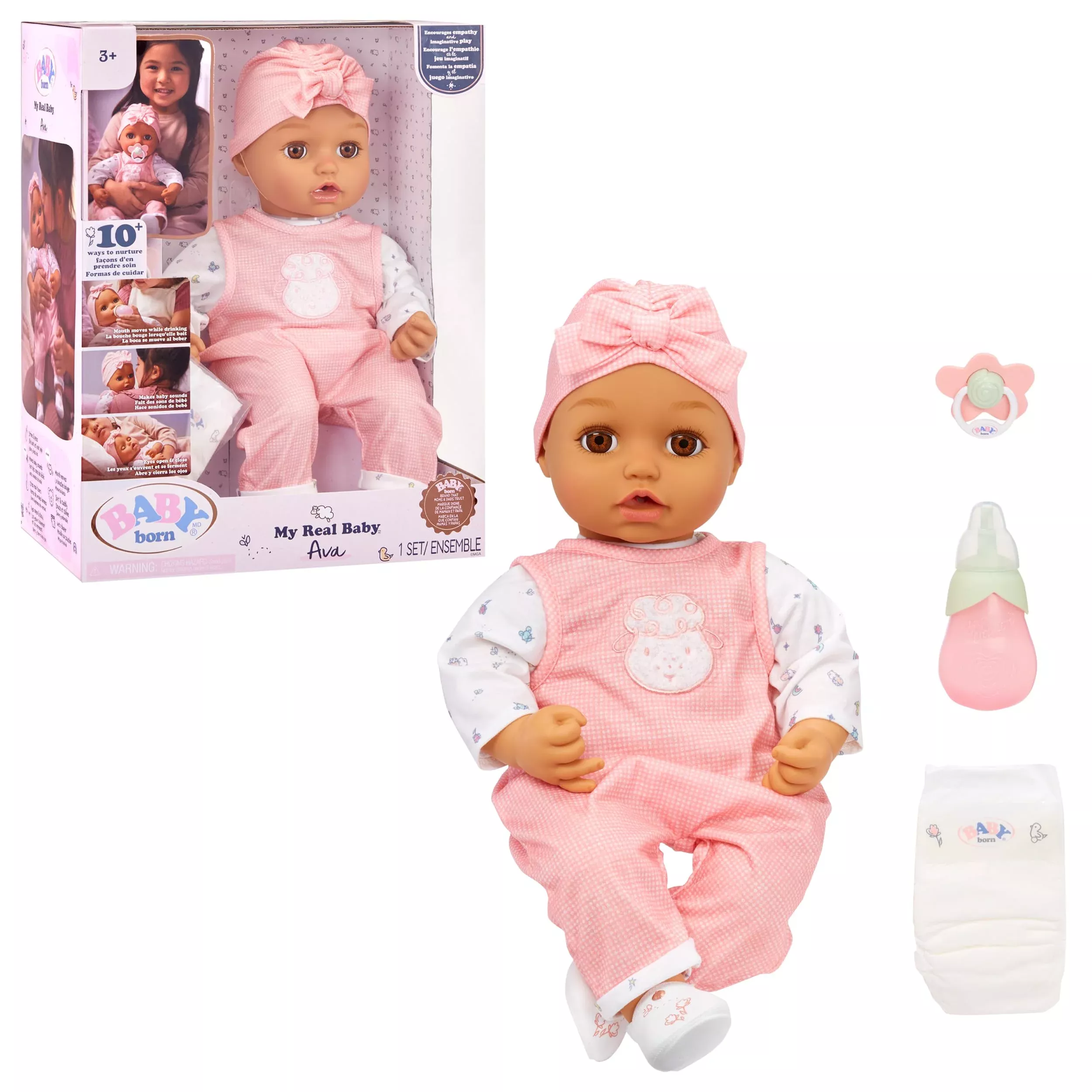 Baby born My Real Baby Doll 17" Brown Soft Bodied with Sounds