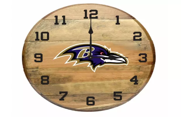 Baltimore Ravens Oak Barrel Clock For Sale – Game Room Gorilla