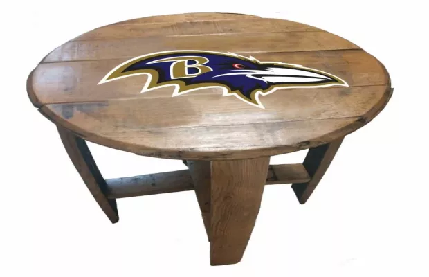 Baltimore Ravens Oak Barrel Table For Sale – Game Room Gorilla