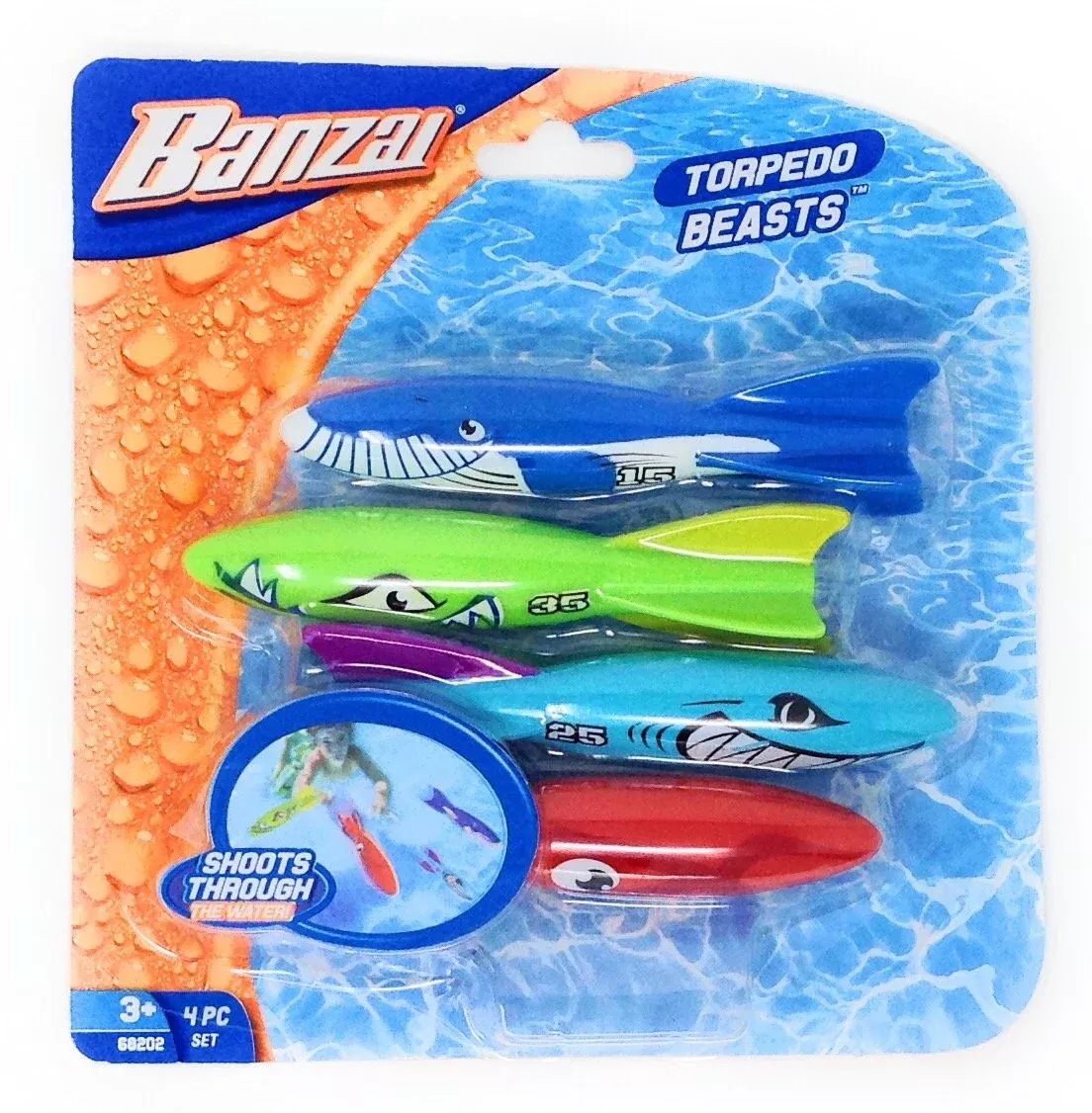 BANZAI Swimming Pool Diving Toy Sharks - Multi, 4 Pack, Ages 3+