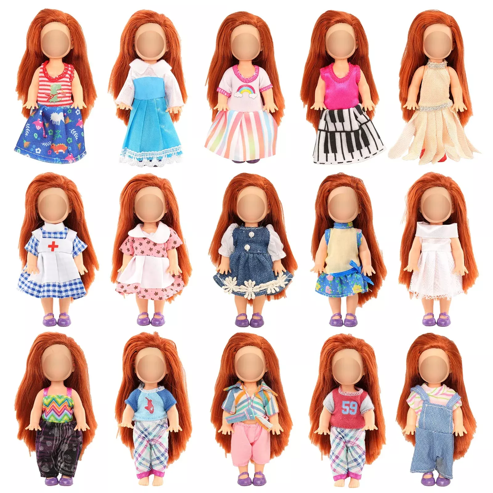 BARWA Doll Clothes Set for 4-5 inch Dolls, Assorted 6 Pieces