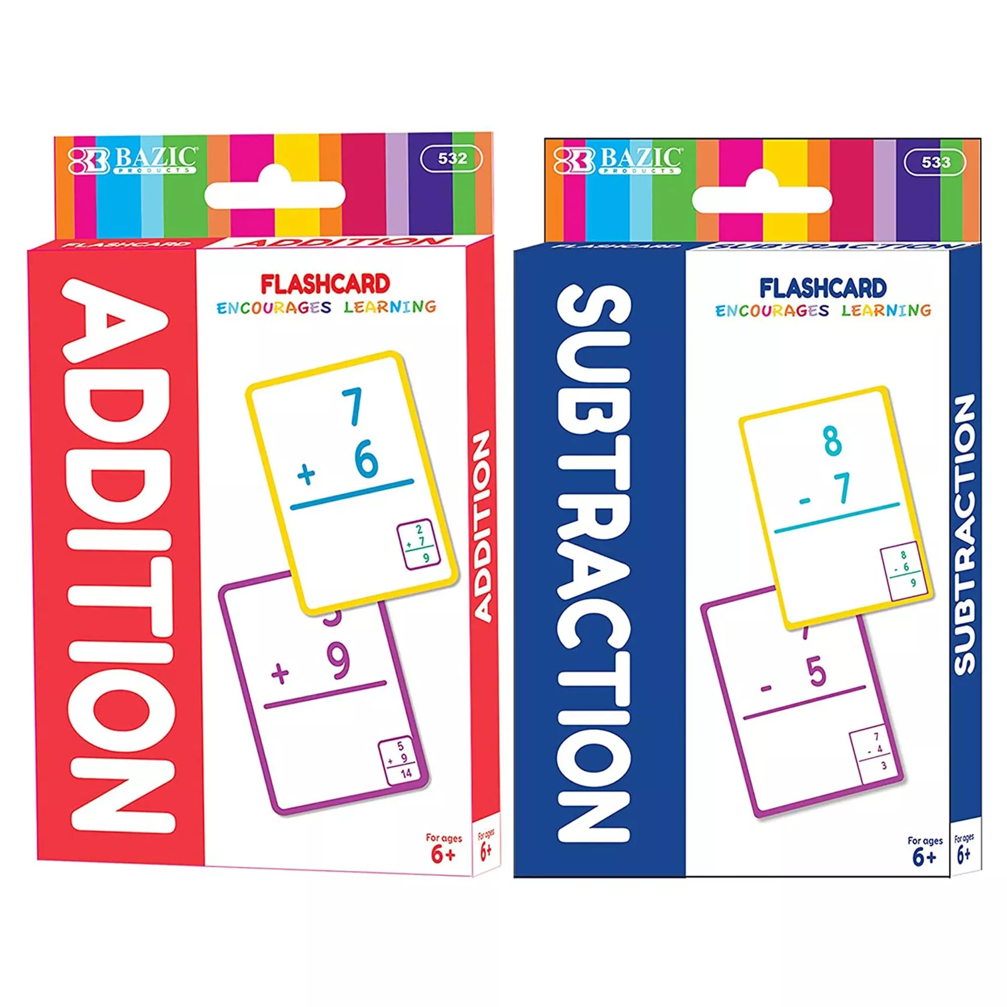 BAZIC Products Math Flashcards for Kids, 2-Pack, Addition/Subtraction