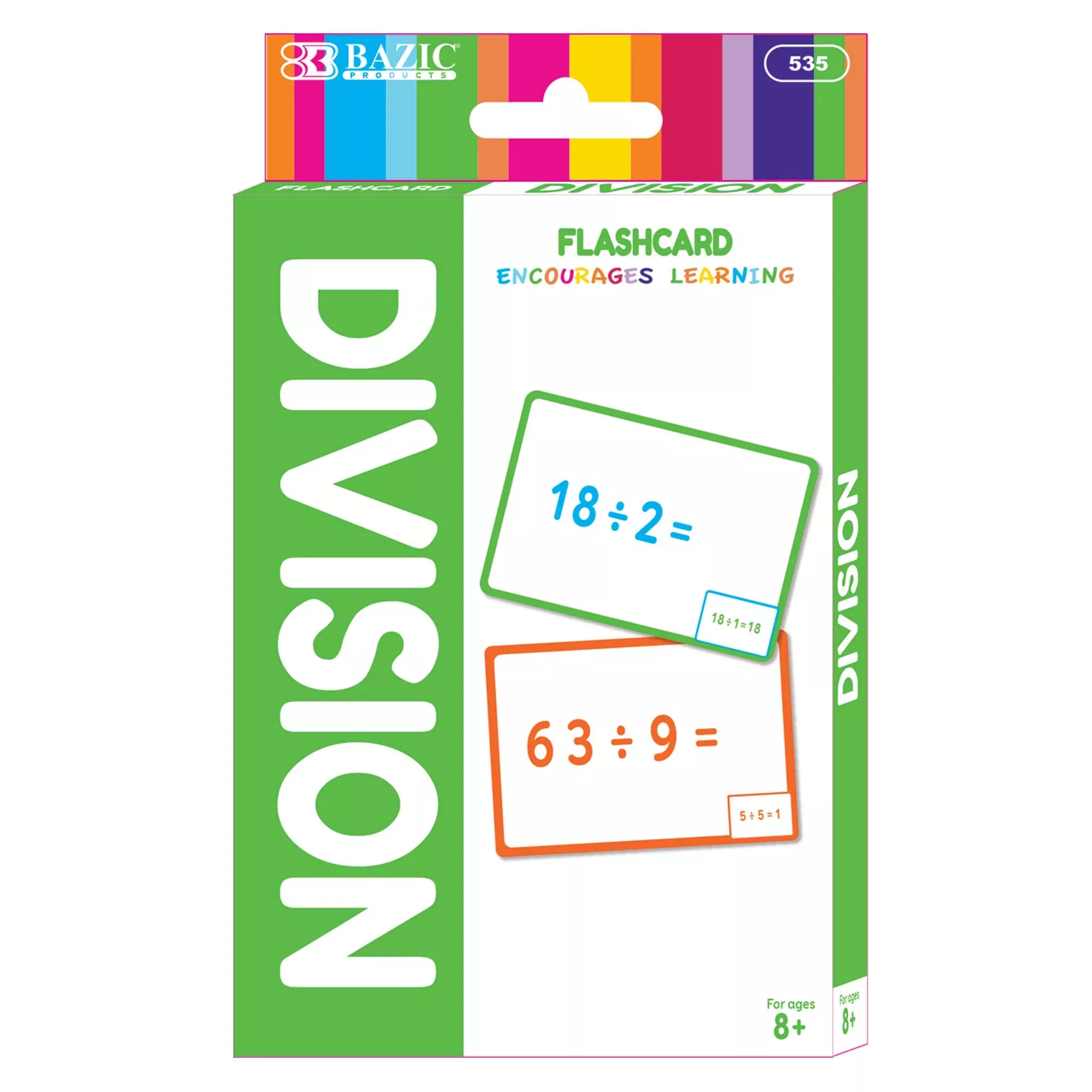 BAZIC Products Math Flashcards for Kids, Division, 36 Cards, 1-Pack