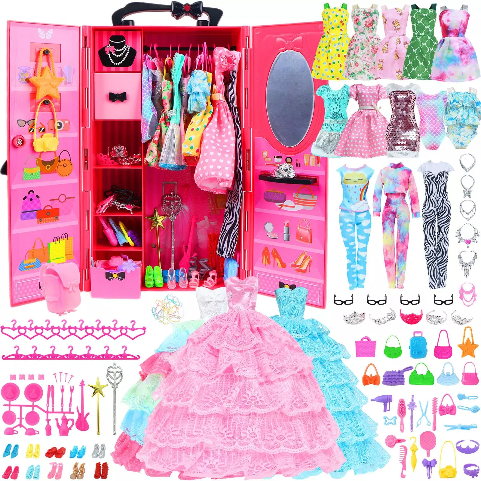 BJDBUS Doll Closet Playset for 11.5" Dolls, Multicolor,