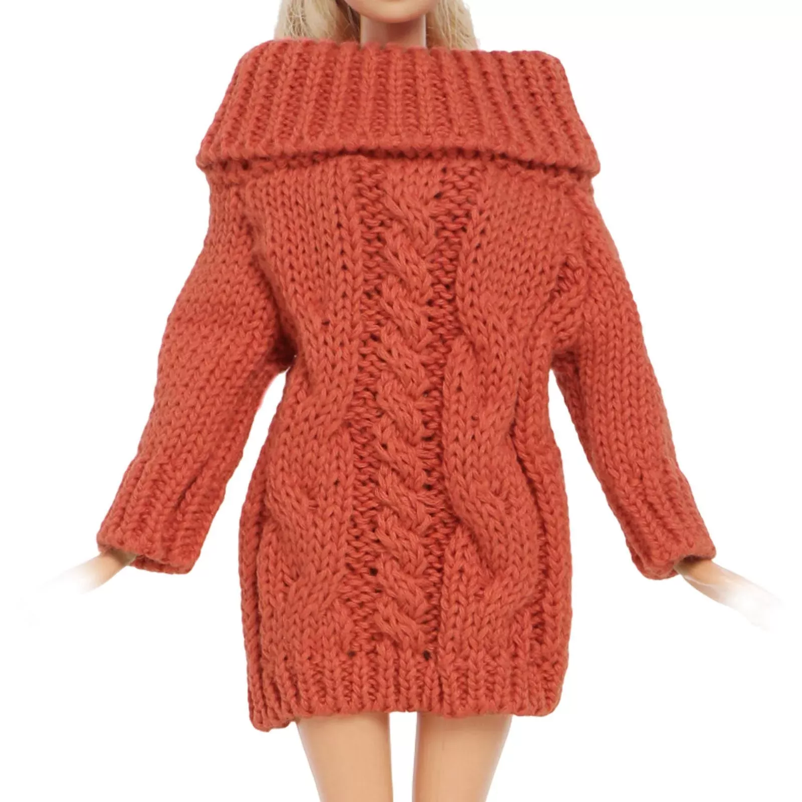 BJDBUS Red Orange Sweater for 11.5" Doll - Handmade Winter Outfit