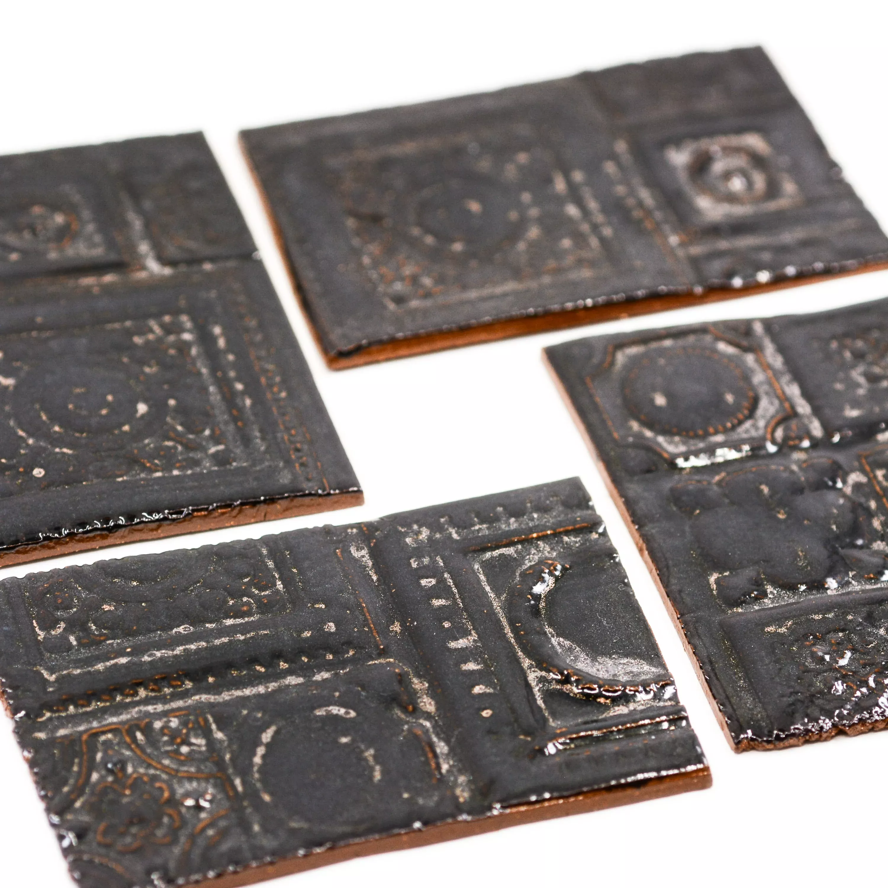 Black Glittery Architectural - 2x3in Handmade Ceramic Tiles