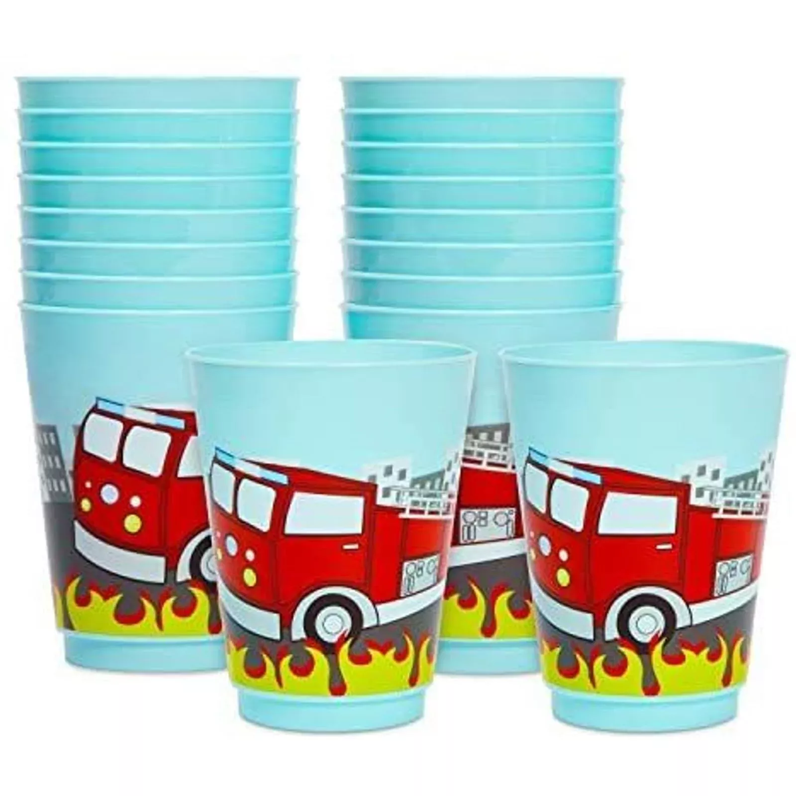 BLUE PANDA Fire Truck Cups, 16 oz, Blue, 16 Count, Reusable