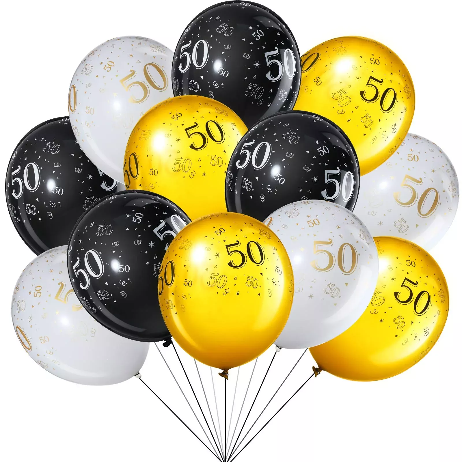 Blulu 50th Birthday Balloons 12 Inch Latex Gold Black White 45 Pack