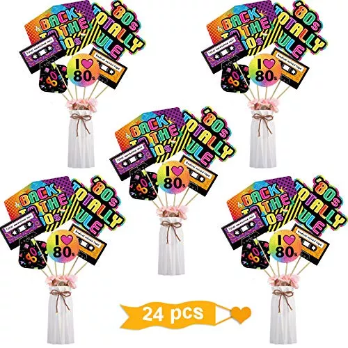 Blulu 80's Centerpiece Sticks for Retro Party Decorations, 24 Multicolor
