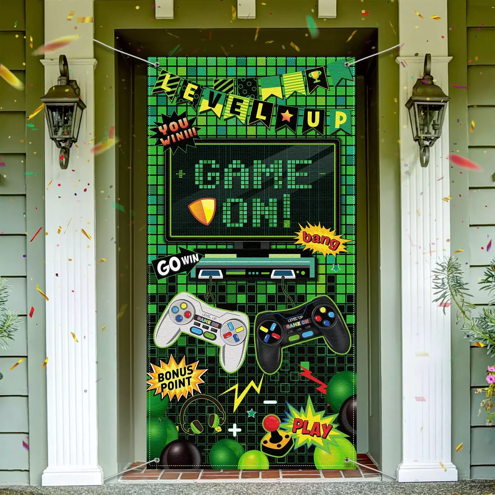 Blulu Video Game Backdrop 6x3ft Polyester Fabric Multicolor