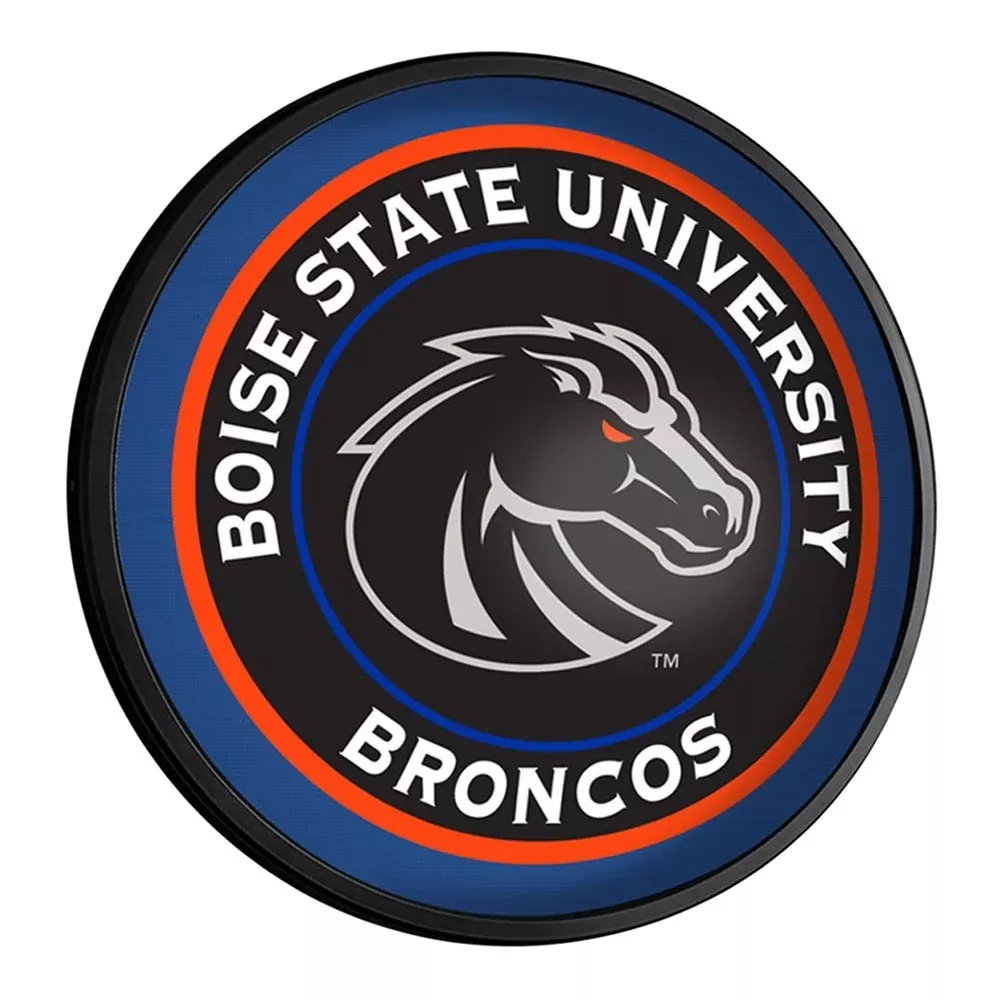 Boise State Broncos: Black - Round Slimline Lighted Wall Sign