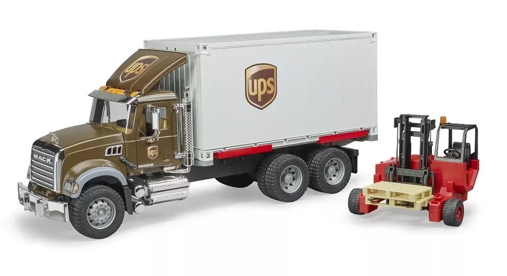 Bruder 02828 MACK Granite UPS Logistics Box Truck with Forklift