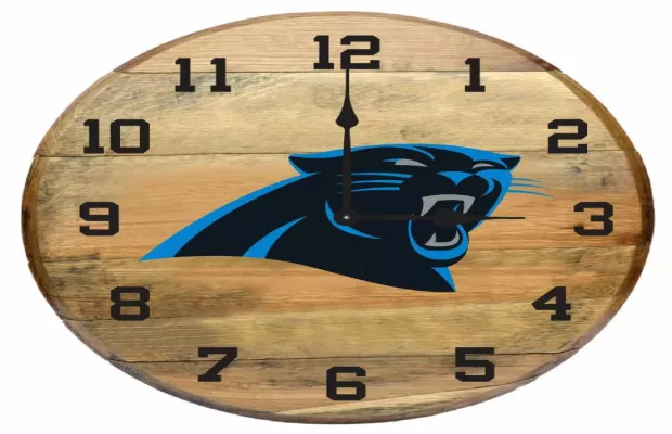 Carolina Panthers Oak Barrel Clock For Sale – Game Room Gorilla