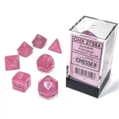 Chessex Dice: Borealis Pink/Silver Polyhedral 7-die Set