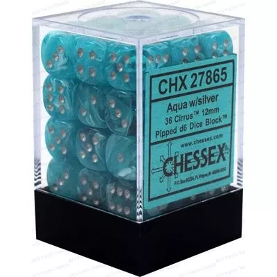 Chessex Dice: Cirrus Aqua/Silver 36D6