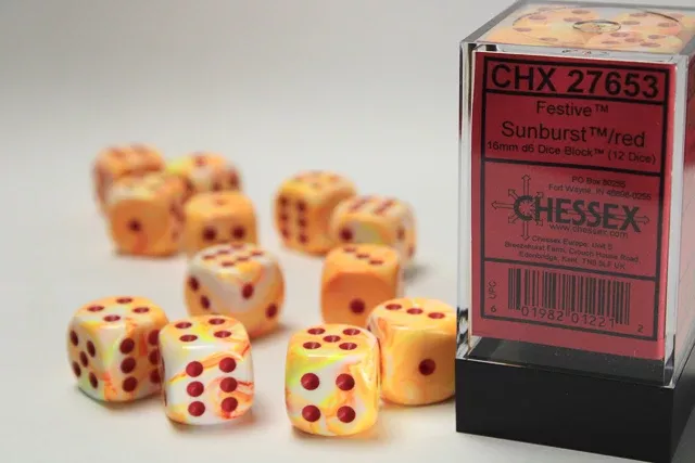 Chessex Dice: Festive Sunburst / Red 12D6