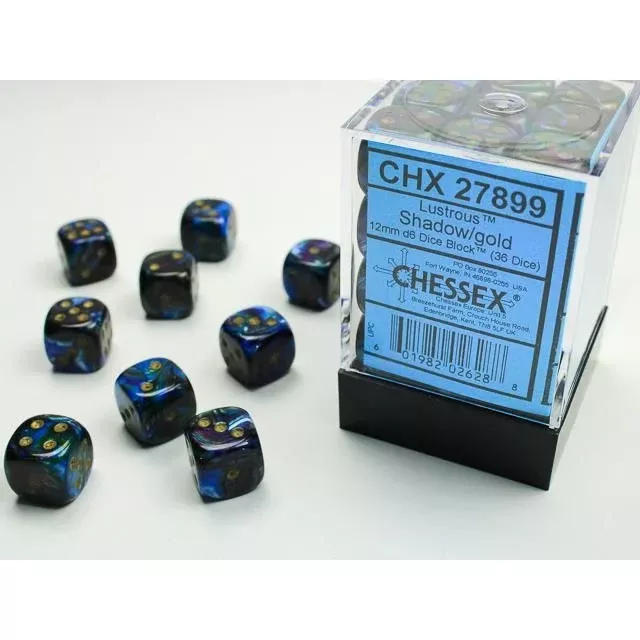 Chessex Dice: Lustrous Shadow/Gold 36D6