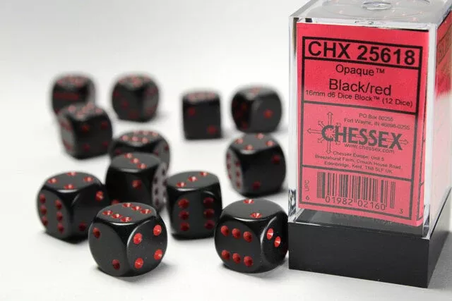 Chessex Dice: Opaque Black/Red 12D6
