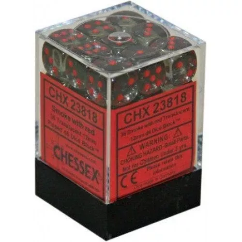 Chessex Dice: Translucent Smoke / Red 36D6