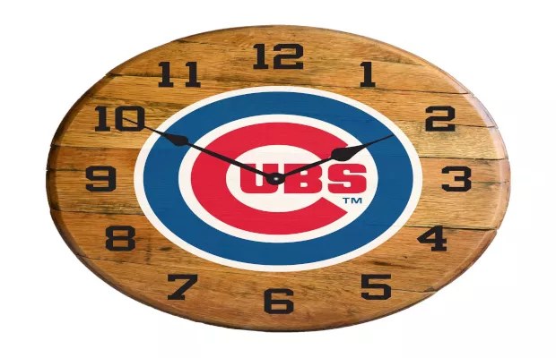 Chicago Cubs Oak Barrel Clock For Sale – Game Room Gorilla
