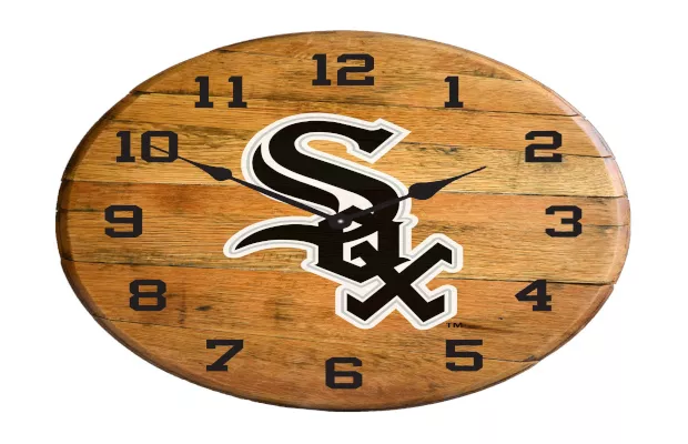Chicago White Sox Oak Barrel Clock For Sale – Game Room Gorilla