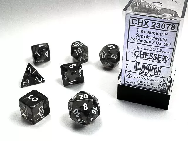 CHX 23078 Translucent Polyhedral Smoke/White 7-Die Set