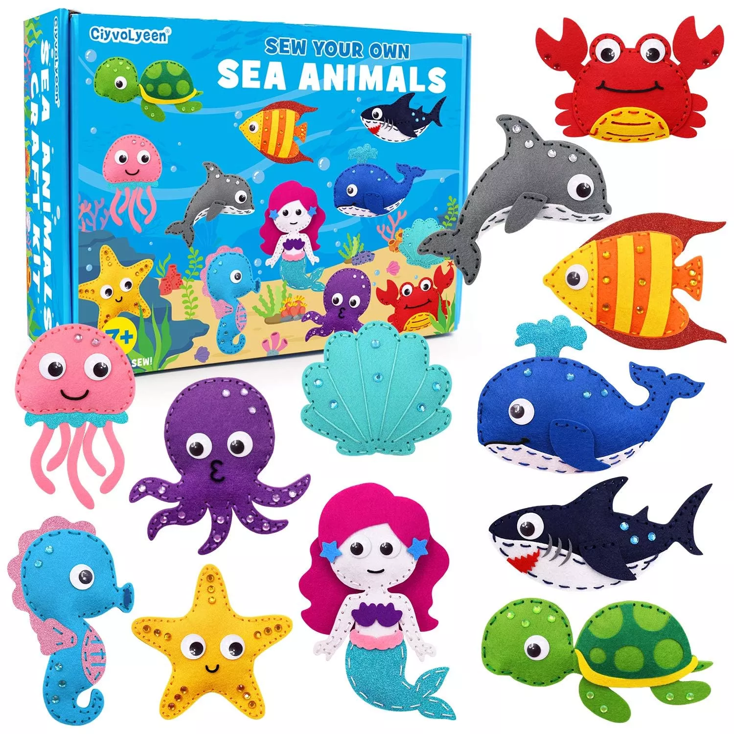 CiyvoLyeen Sea Animals Sewing Kit Set of 12 Ocean Felt Craft