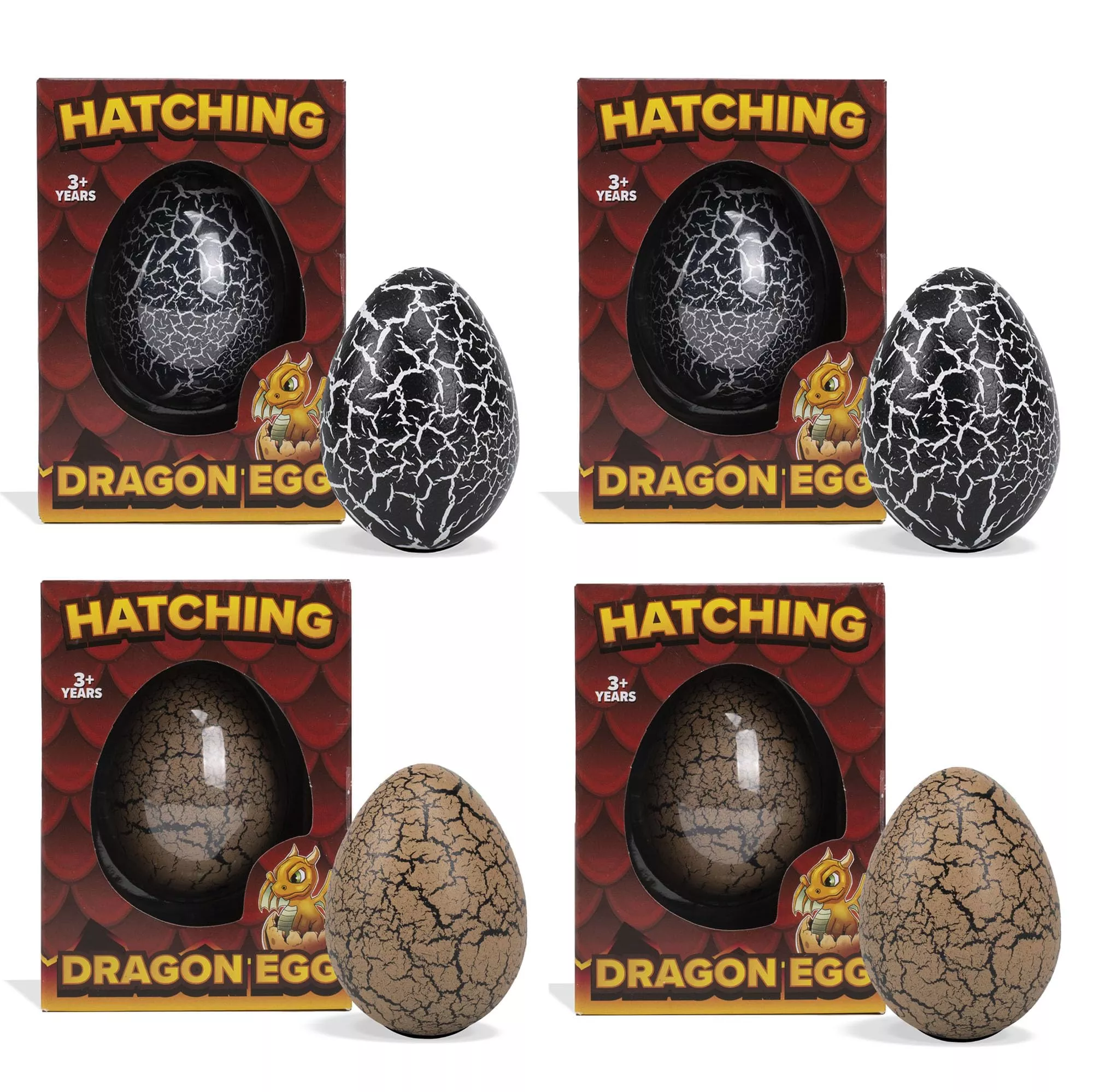 Class Collections Surprise Growing Dragon Hatch Egg Kids Novelty Toy - Pack Of 4, Black And Red