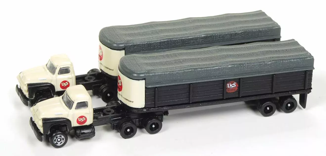 Classic Metal Works 51168 N Scale 1954 Ford Tractor with Covered Trailers US Steel 2 Pack