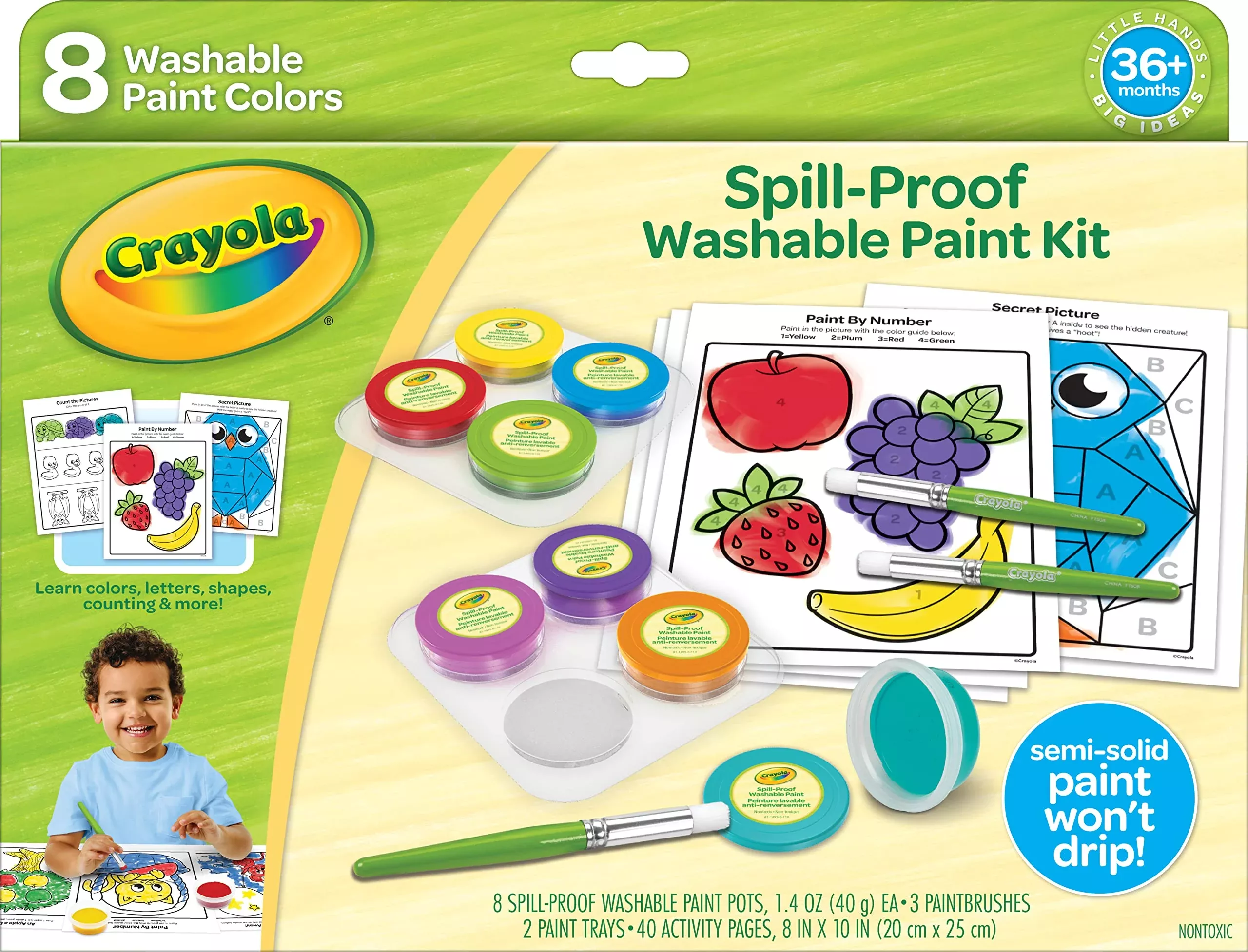Crayola Spill Proof Paint Set for Toddlers, 8 Washable Colors, Mult