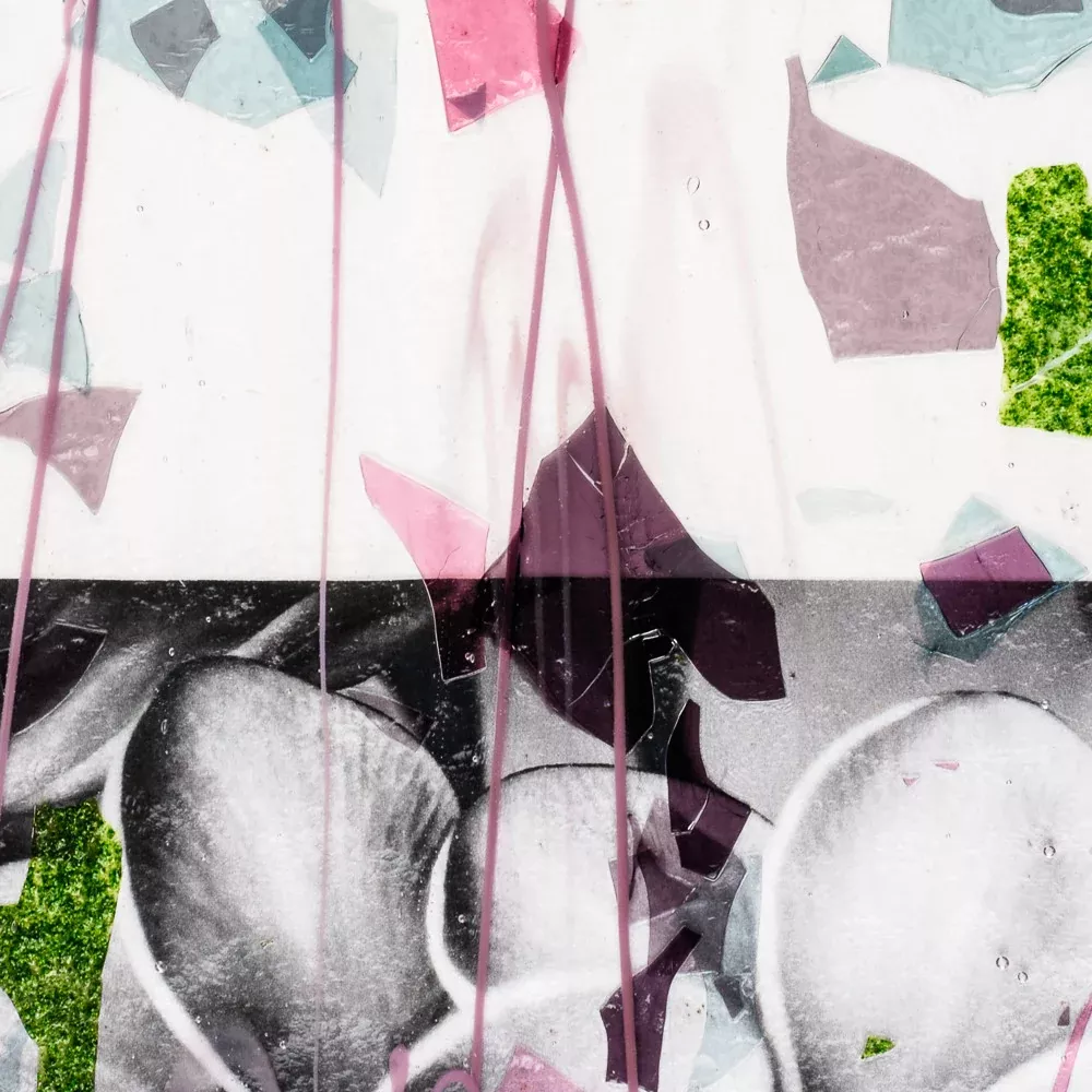 Deep Pink, Plum, Spring Green, Aqua (with Pink Streamers) on Clear Clear Base Collage