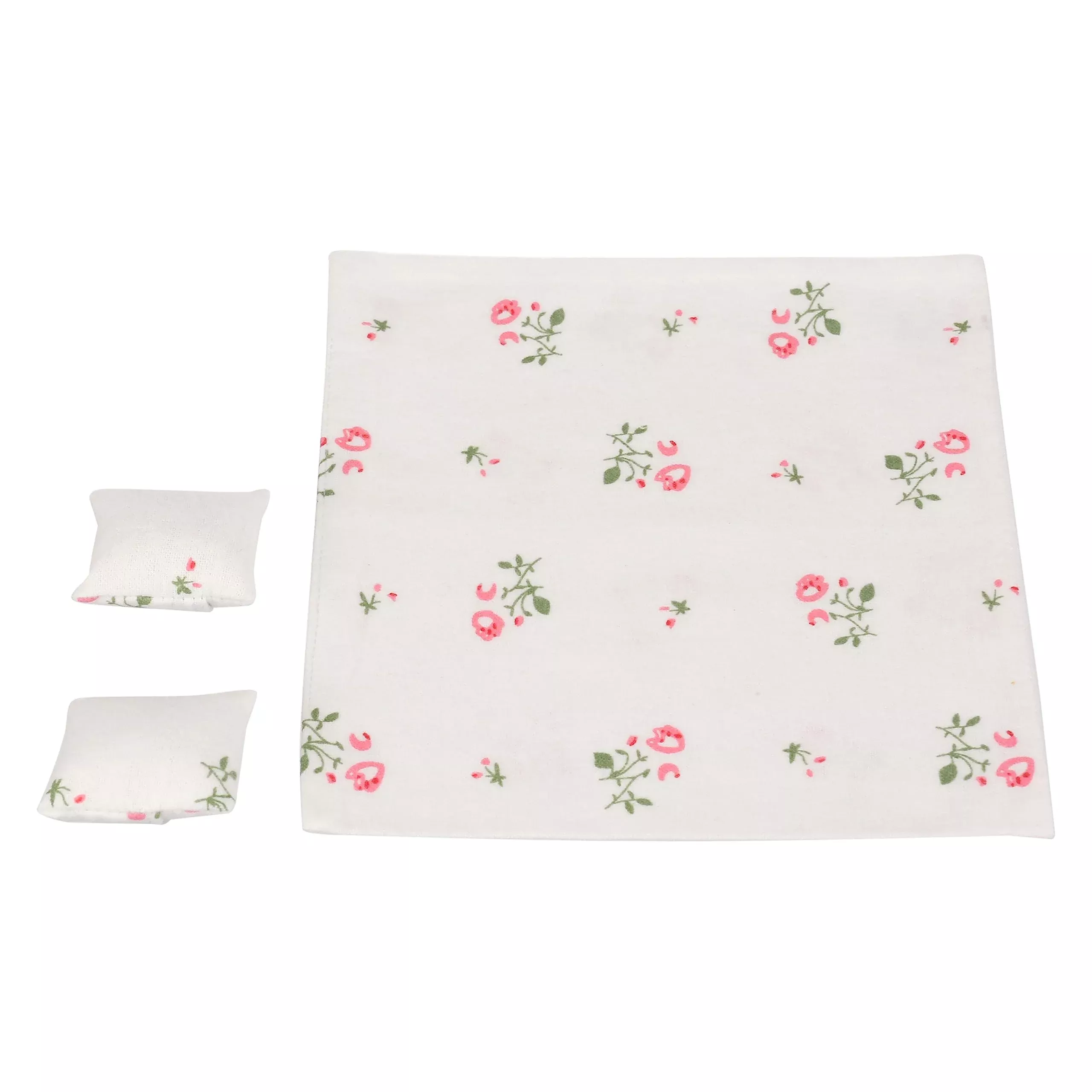 Dollhouse Bedding, 5 Piece Set With Comforter & Pillows, Blanket, Realistic Bedroom Accessories For 6 Inch Dolls, 1/12 Scale, Gray And White Linen