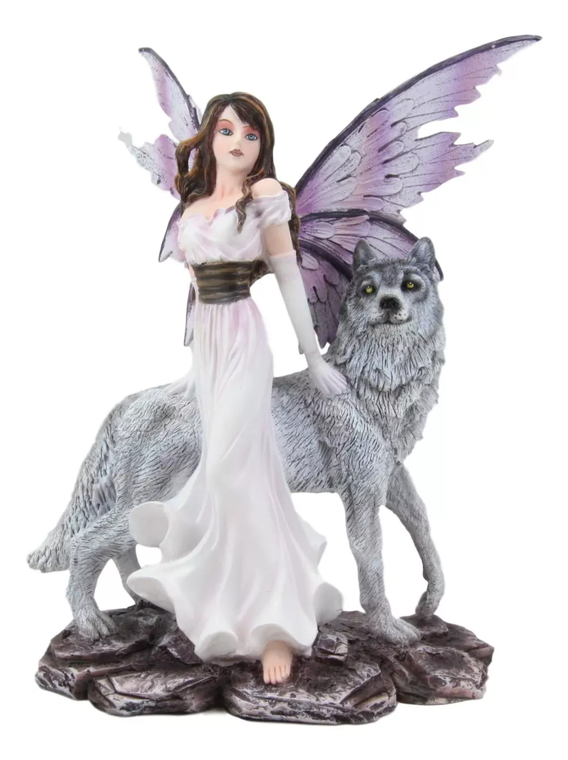 Ebros Gift Fairy With Direwolf Statue 10.25" Multicolor