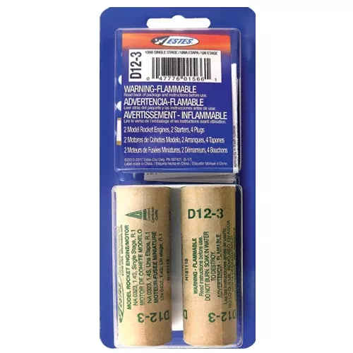 ESTES 1566 D12-3 Model Rocket Engine 2 Pack (Ships USPS Ground Only)