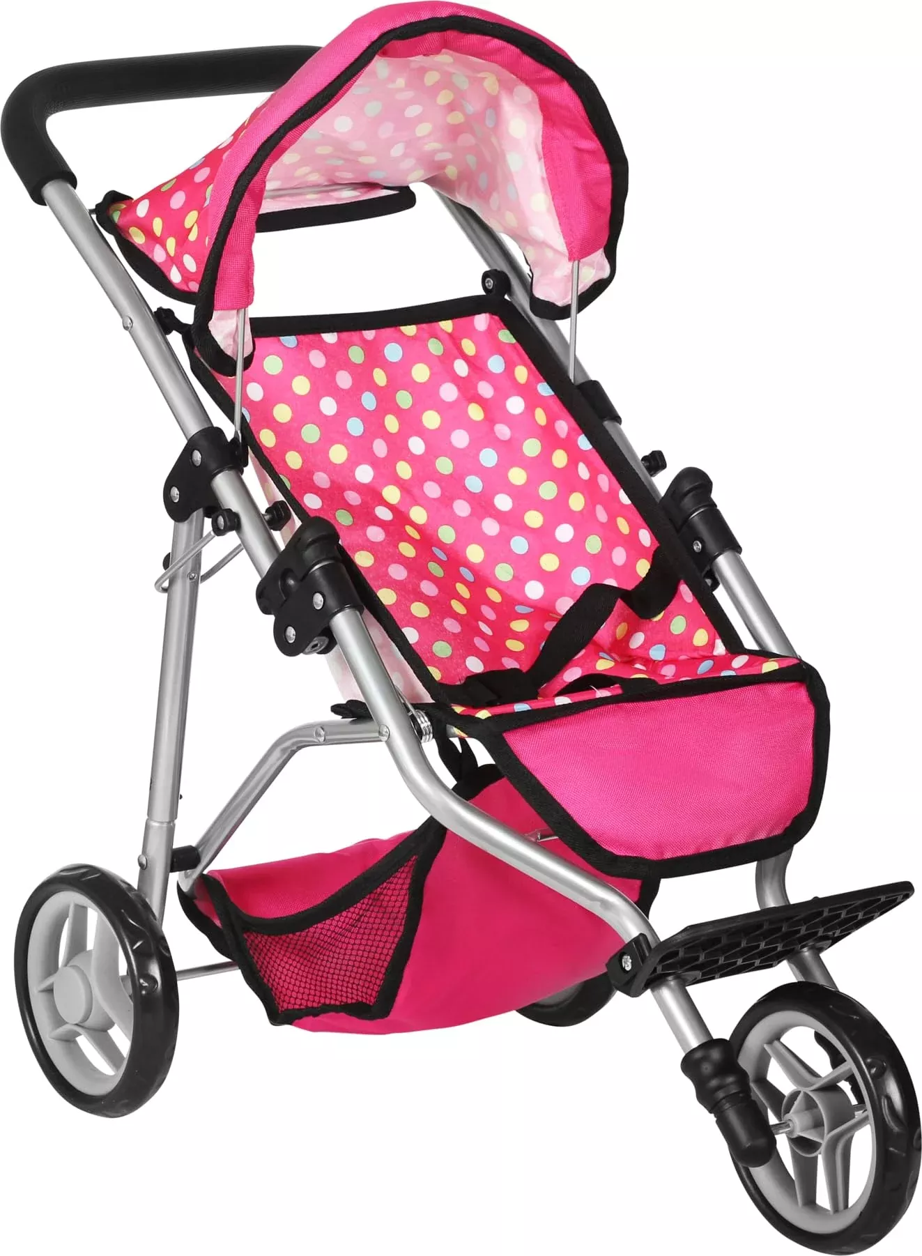 Fash N Kolor - Baby Doll Stroller With Adjustable Canopy & Toy Storage Basket - Foldable Baby Stroller For Pretend Play - Denim Pink,