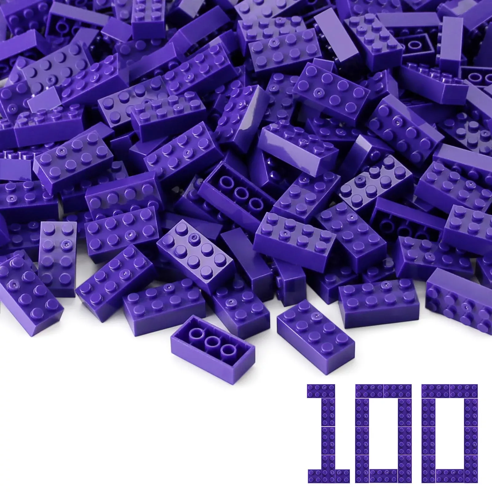Feleph 2x4 Bricks Set Dark Purple 100 pcs Educational Building Blocks