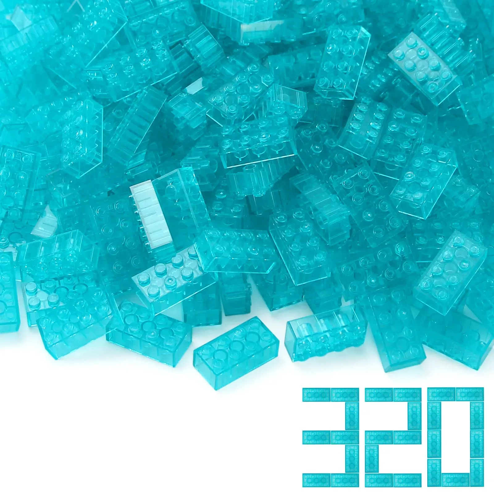 Feleph 2x4 Bricks Trans Light Blue 320 pcs Building Block Set