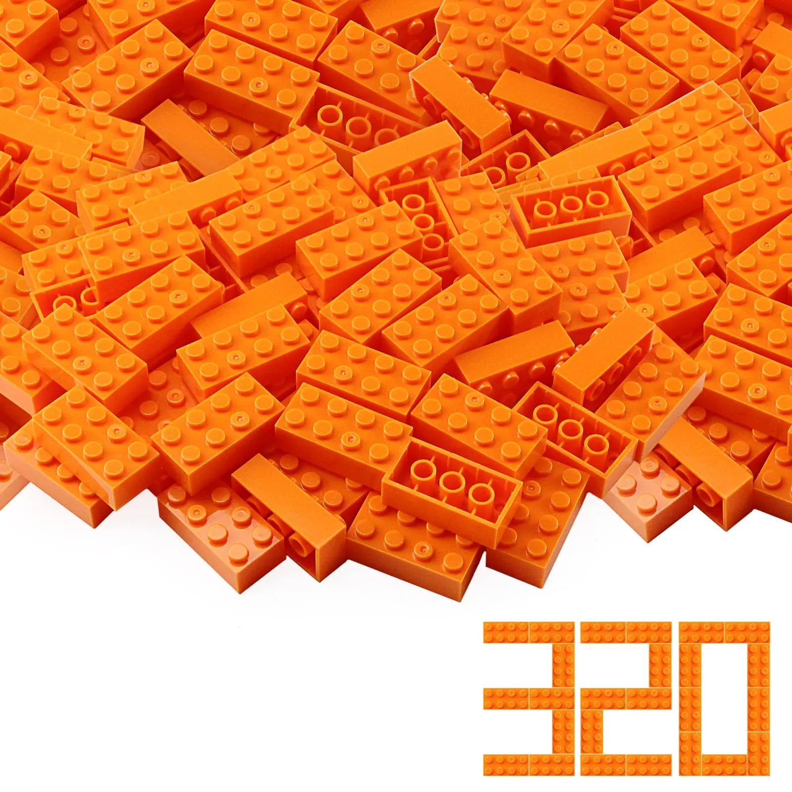 Feleph Classic 2X4 Bricks Orange 320 Pieces Parts Building Kits Creative Play Set Basic Blocks Toy Accessories Compatible With 3001 Major Brands (Orange)